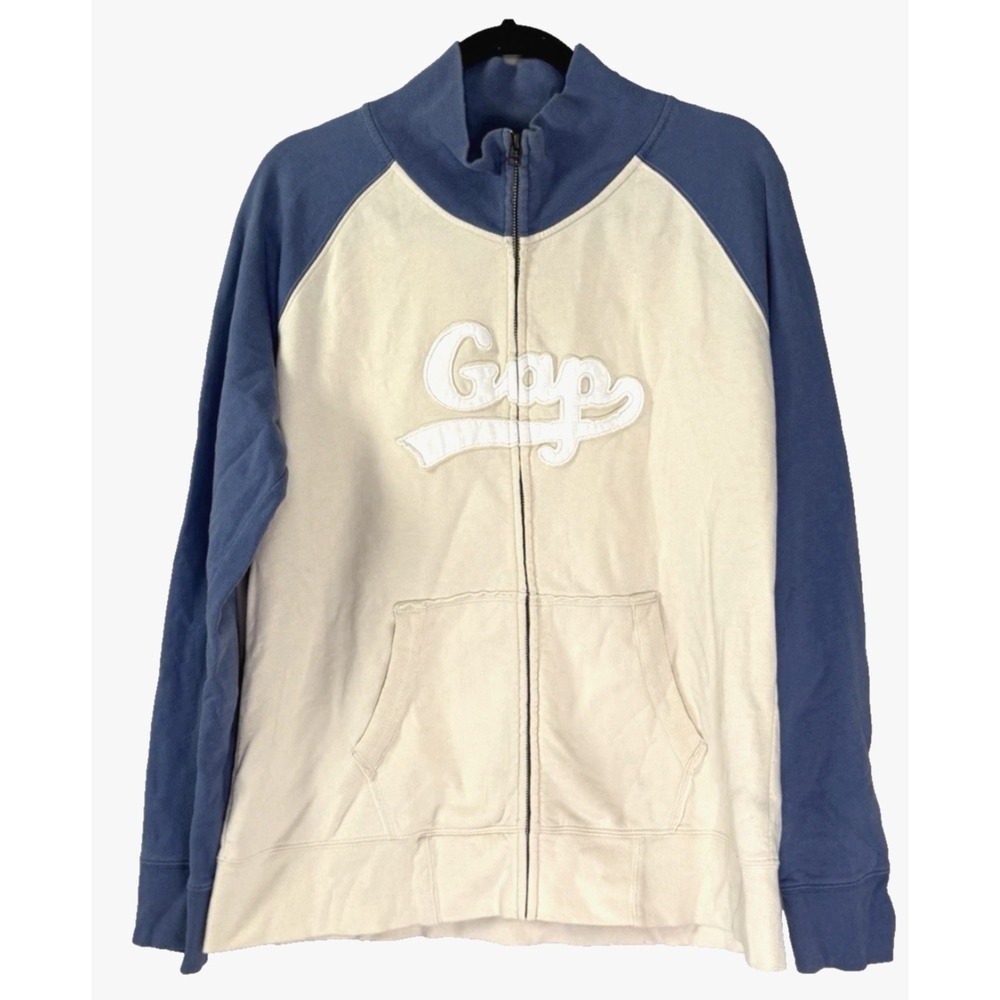 Y2K Gap Womens XL Full Zip Sweatshirt Mock Neck Raglan Pockets Varsity Prep 2009